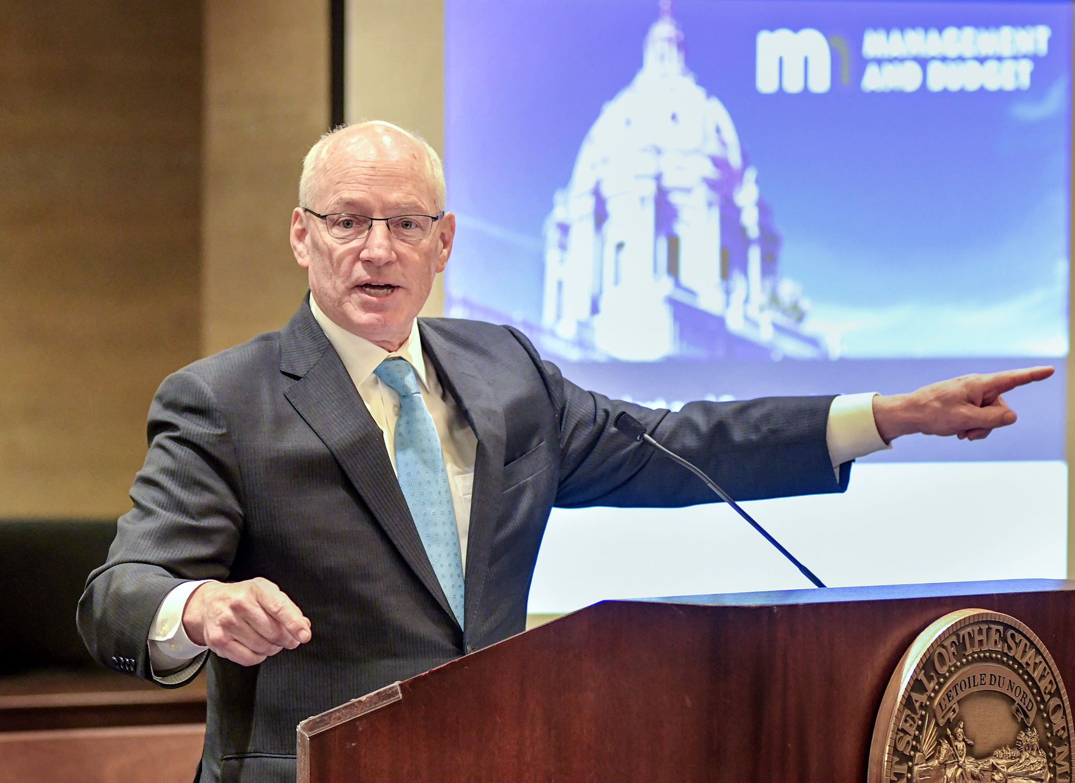 Minnesota Management and Budget Commissioner Myron Frans presents the 2017 November Budget and Economic Forecast Dec. 5. Photo by Andrew VonBank